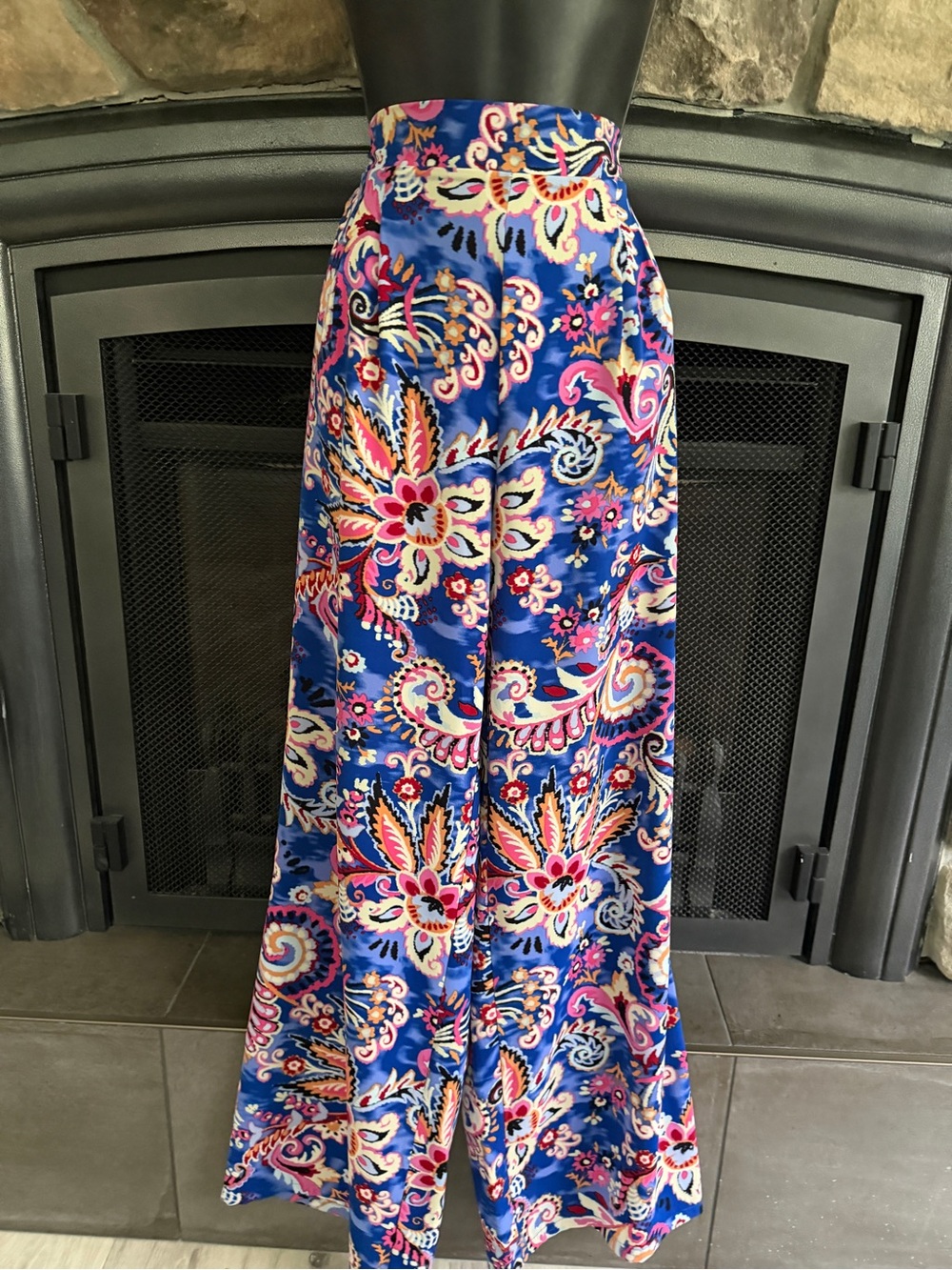 Blue Floral Print wide leg pants